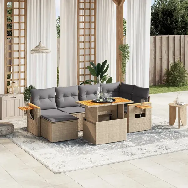 Gossi set canapele de gradina, 7 piese, cu perne, bej, poliratan