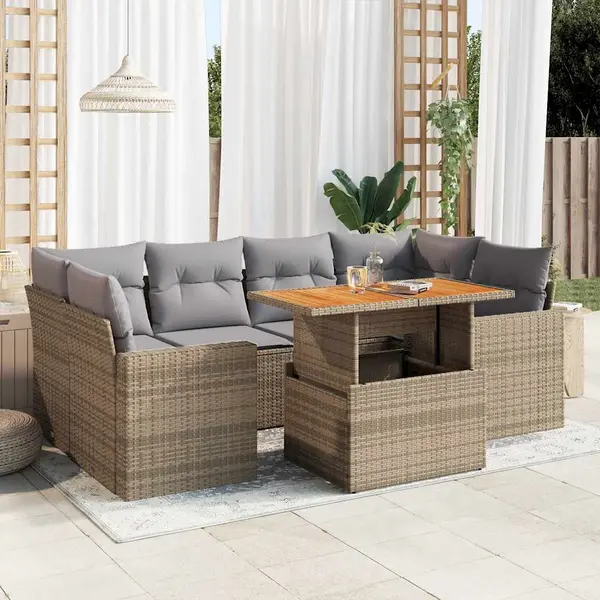 Gossi set canapele de gradina, 7 piese, cu perne, bej, poliratan