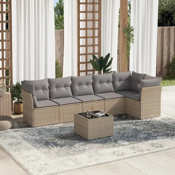 Gossi set canapele de gradina, 7 piese, cu perne, bej, poliratan