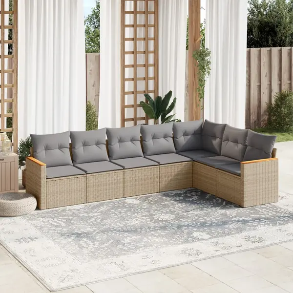 Gossi set canapele de gradina, 7 piese, cu perne, bej, poliratan