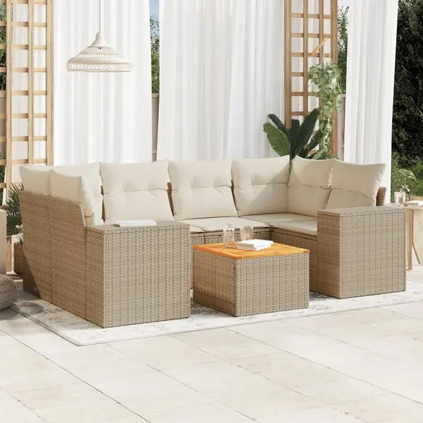 Gossi set canapele de gradina, 7 piese, cu perne, bej, poliratan