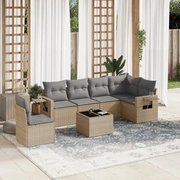 Gossi set canapele de gradina, 7 piese, cu perne, bej, poliratan