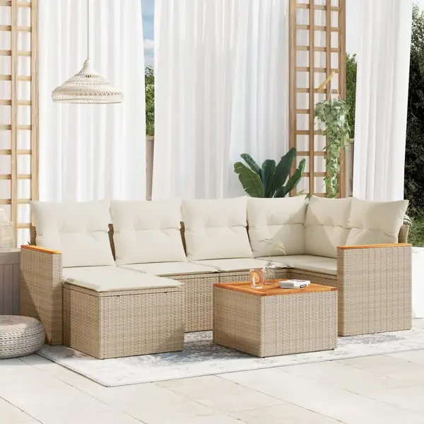 Gossi set canapele de gradina, 7 piese, cu perne, bej, poliratan