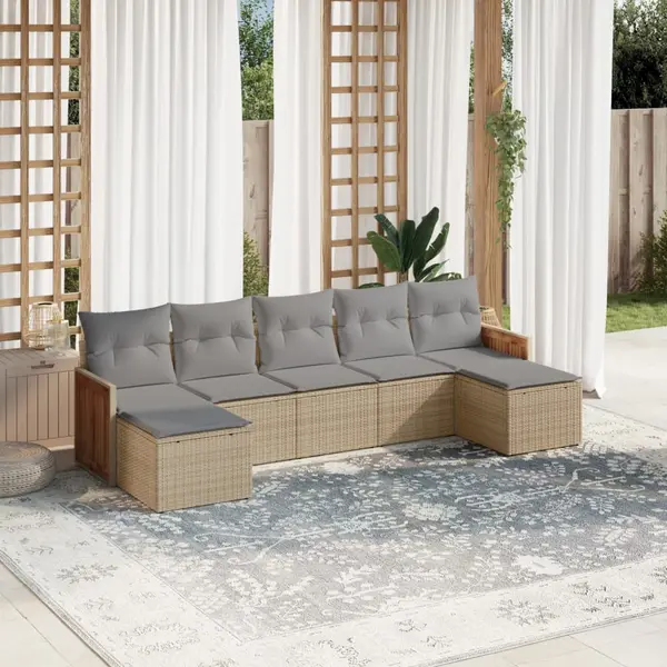 Gossi set canapele de gradina, 7 piese, cu perne, bej, poliratan
