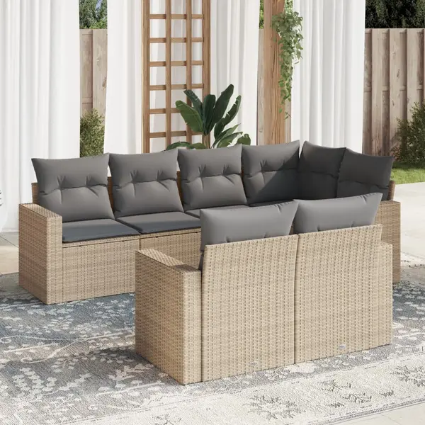 Gossi set canapele de gradina, 7 piese, cu perne, bej, poliratan