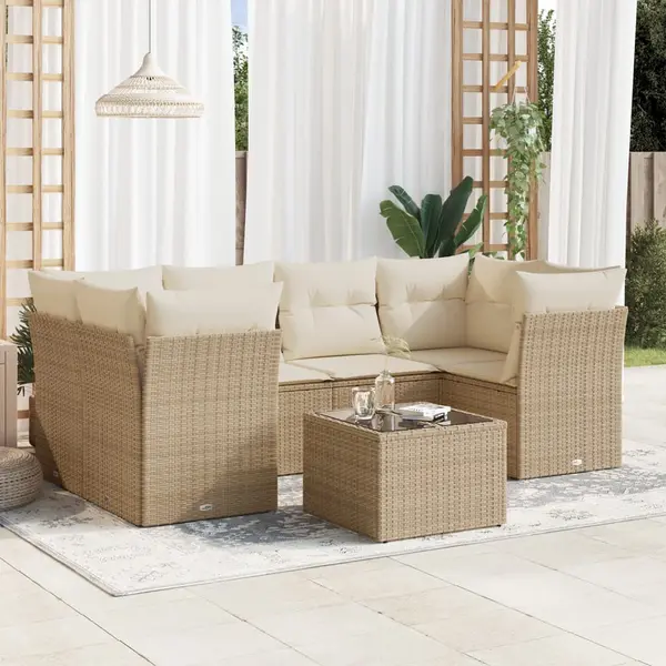 Gossi set canapele de gradina, 7 piese, cu perne, bej, poliratan