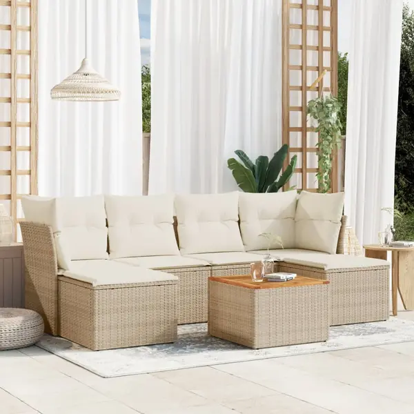 Gossi set canapele de gradina, 7 piese, cu perne, bej, poliratan