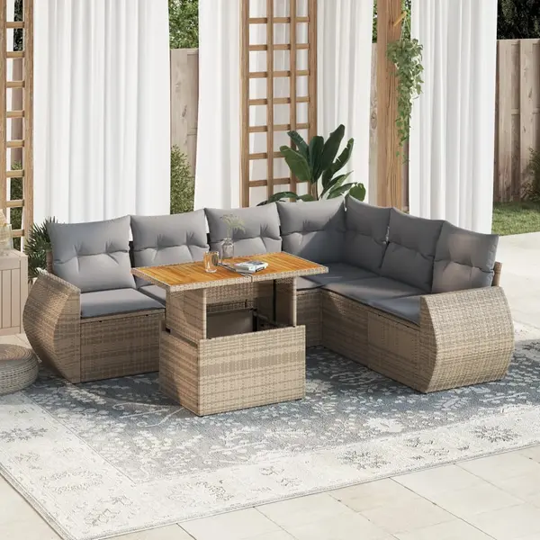 Gossi set canapele de gradina, 7 piese, cu perne, bej, poliratan