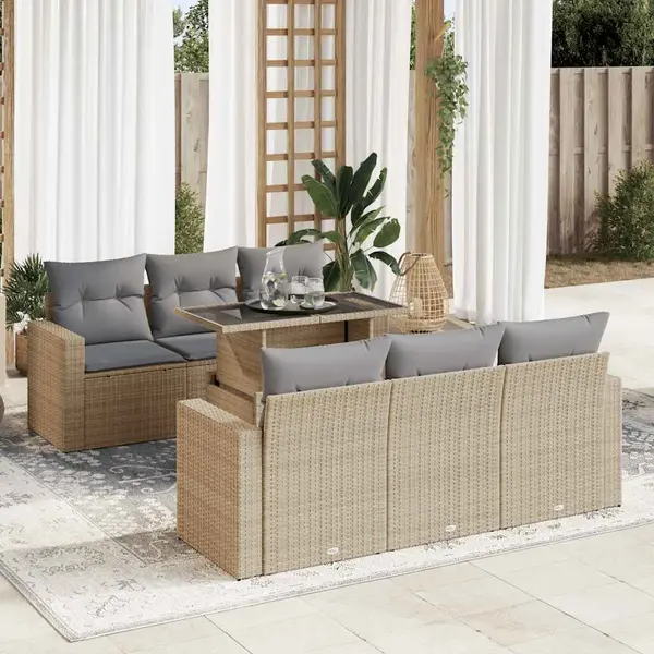 Gossi set canapele de gradina, 7 piese, cu perne, bej, poliratan