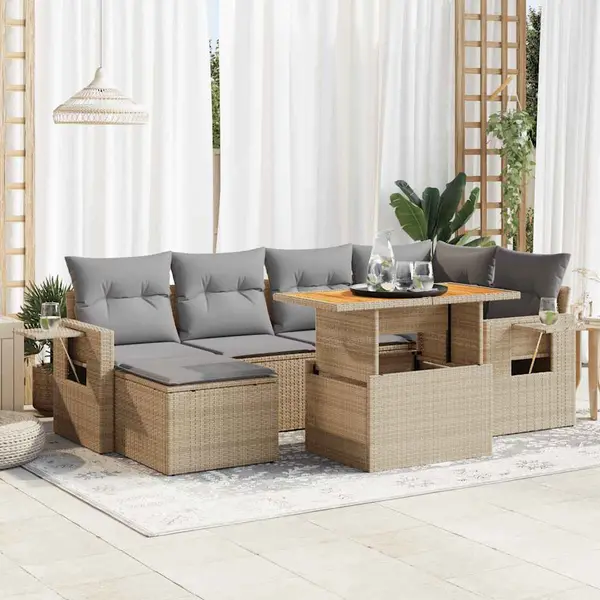 Gossi set canapele de gradina, 7 piese, cu perne, bej, poliratan