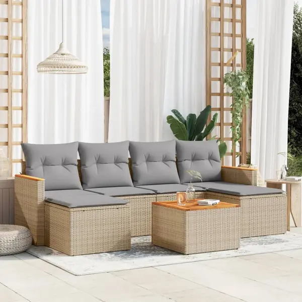 Gossi set canapele de gradina, 7 piese, cu perne, bej, poliratan