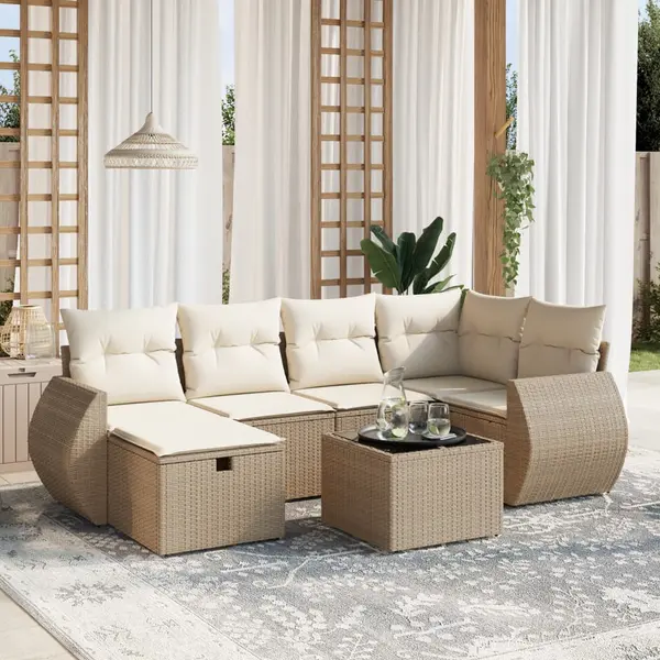 Gossi set canapele de gradina, 7 piese, cu perne, bej, poliratan
