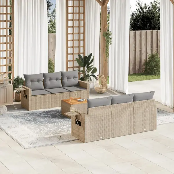 Gossi set canapele de gradina, 7 piese, cu perne, bej, poliratan