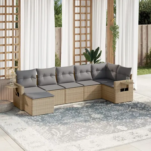 Gossi set canapele de gradina, 7 piese, cu perne, bej, poliratan