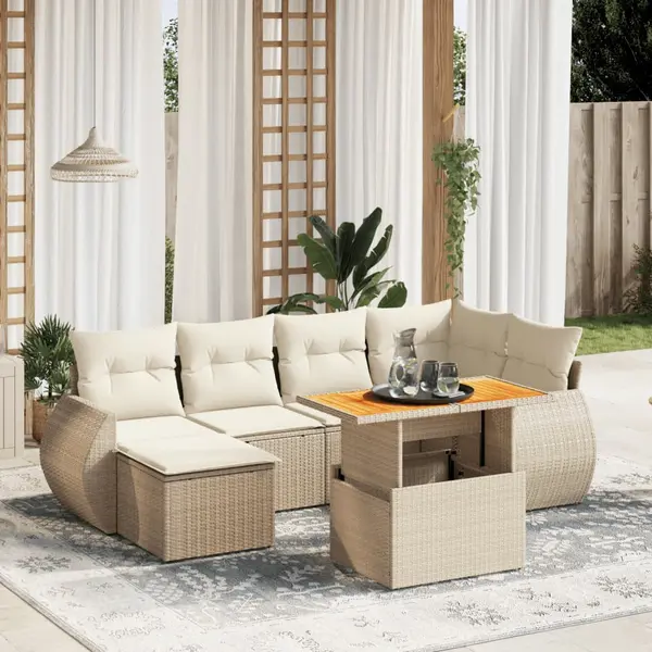 Gossi set canapele de gradina, 7 piese, cu perne, bej, poliratan