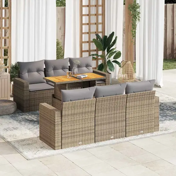 Gossi set canapele de gradina, 7 piese, cu perne, bej, poliratan