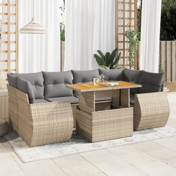Gossi set canapele de gradina, 7 piese, cu perne, bej, poliratan