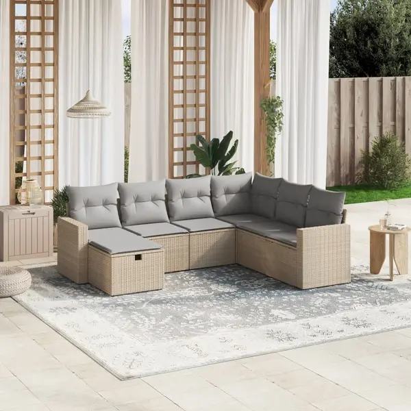 Gossi set canapele de gradina, 7 piese, cu perne, bej, poliratan