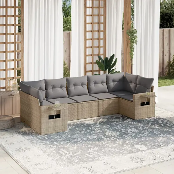 Gossi set canapele de gradina, 7 piese, cu perne, bej, poliratan