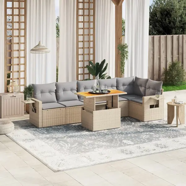 Gossi set canapele de gradina, 7 piese, cu perne, bej, poliratan