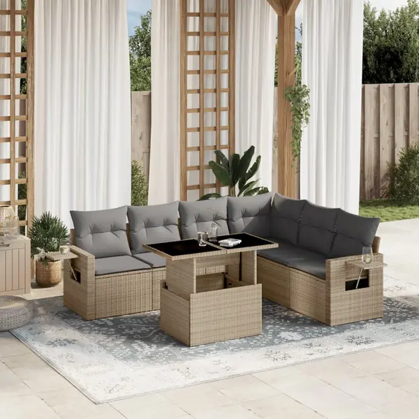 Gossi set canapele de gradina, 7 piese, cu perne, bej, poliratan