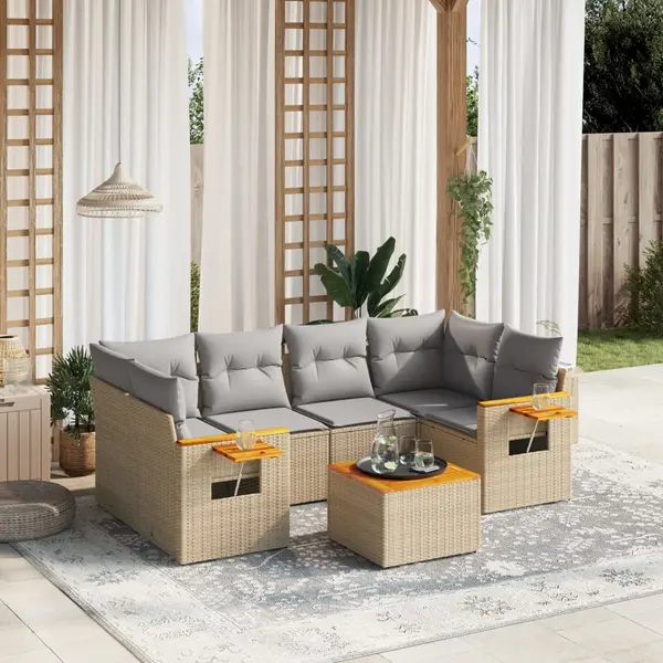 Gossi set canapele de gradina, 7 piese, cu perne, bej, poliratan