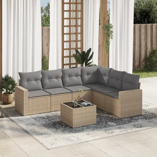 Gossi set canapele de gradina, 7 piese, cu perne, bej, poliratan