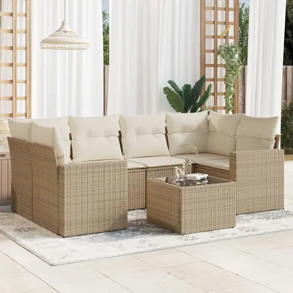 Gossi set canapele de gradina, 7 piese, cu perne, bej, poliratan