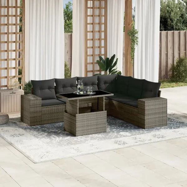Gossi set canapele de gradina, 7 piese, cu perne, gri, poliratan