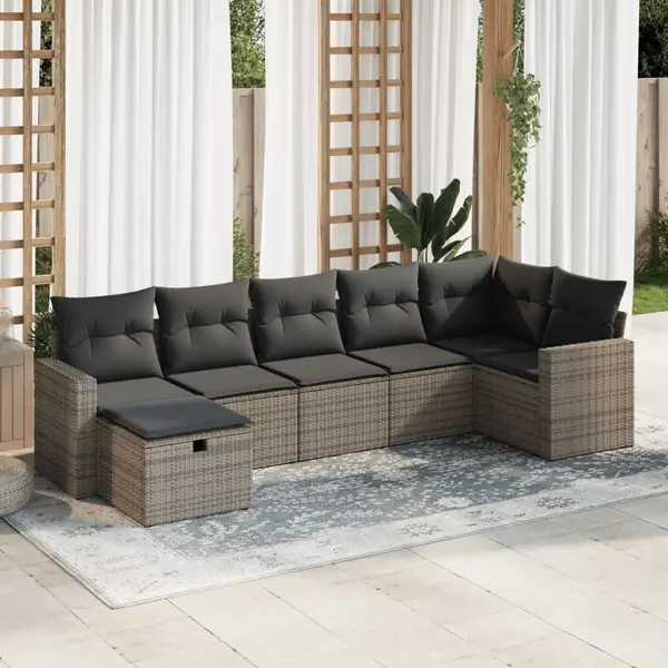 Gossi set canapele de gradina, 7 piese, cu perne, gri, poliratan