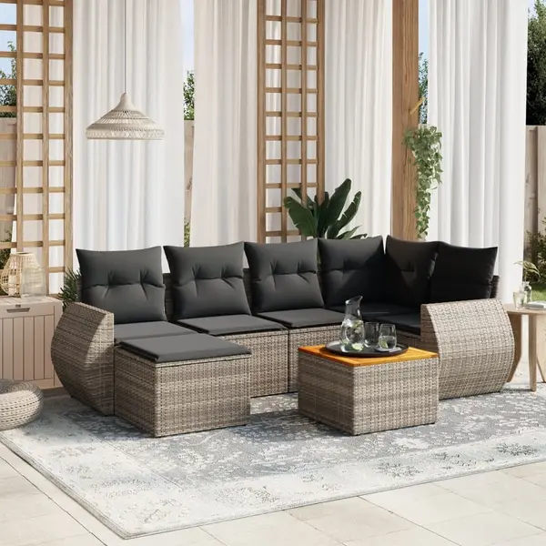 Gossi set canapele de gradina, 7 piese, cu perne, gri, poliratan