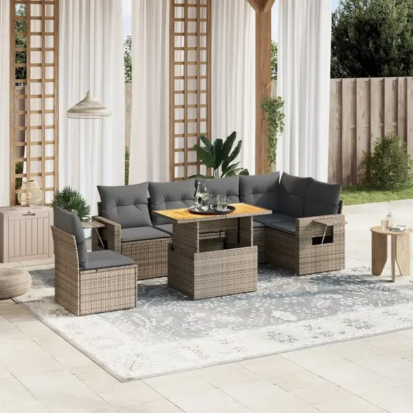 Gossi set canapele de gradina, 7 piese, cu perne, gri, poliratan