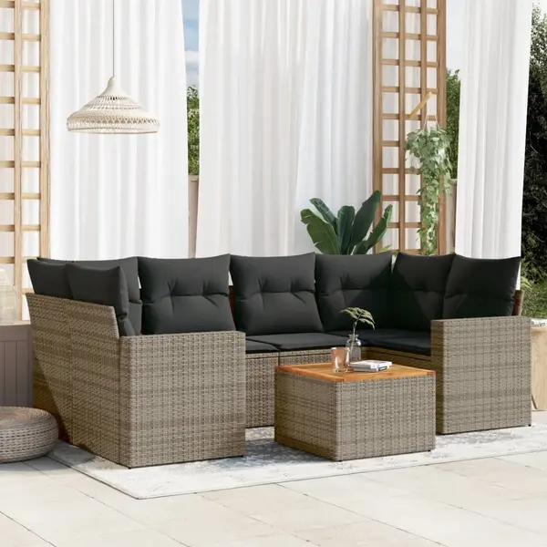 Gossi set canapele de gradina, 7 piese, cu perne, gri, poliratan