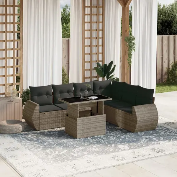 Gossi set canapele de gradina, 7 piese, cu perne, gri, poliratan