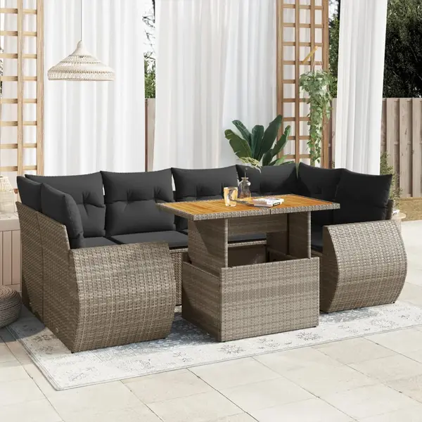 Gossi set canapele de gradina, 7 piese, cu perne, gri, poliratan