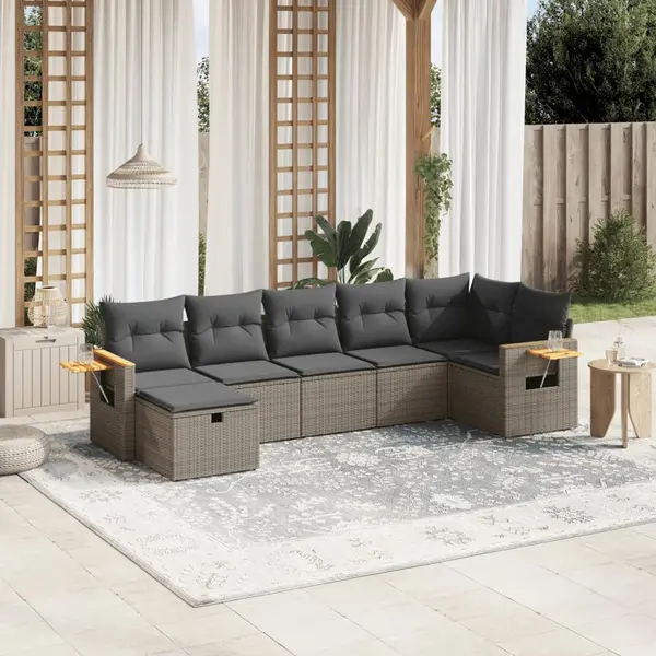 Gossi set canapele de gradina, 7 piese, cu perne, gri, poliratan