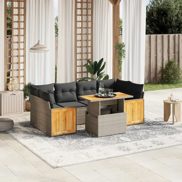 Gossi set canapele de gradina, 7 piese, cu perne, gri, poliratan