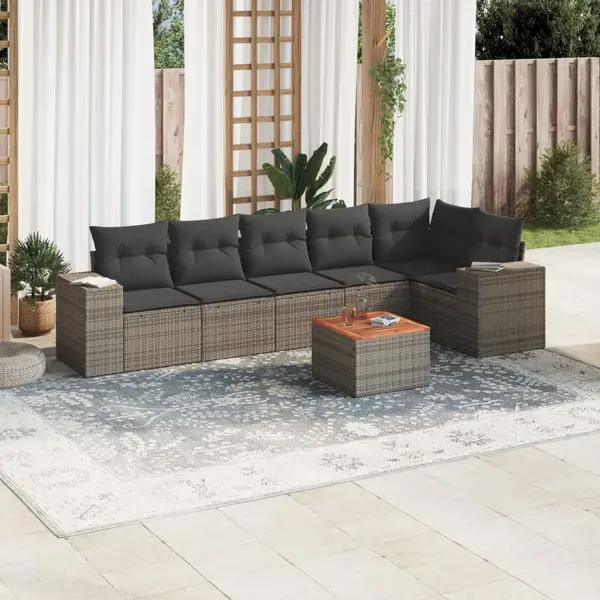 Gossi set canapele de gradina, 7 piese, cu perne, gri, poliratan