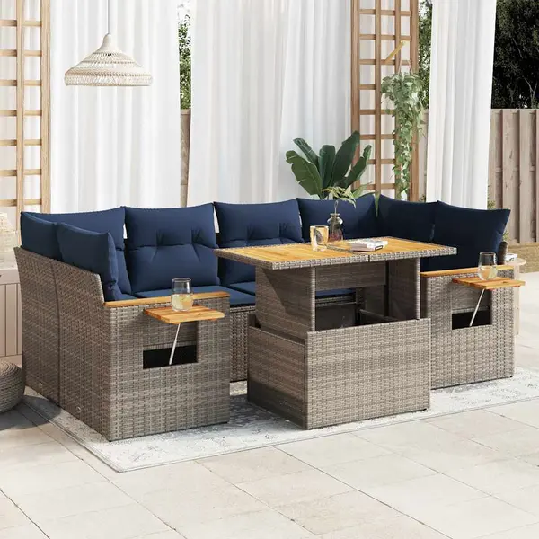 Gossi set canapele de gradina, 7 piese, cu perne, gri, poliratan