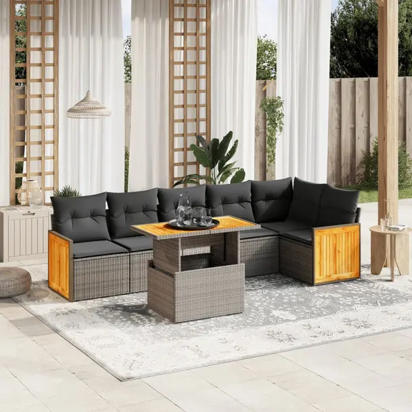 Gossi set canapele de gradina, 7 piese, cu perne, gri, poliratan