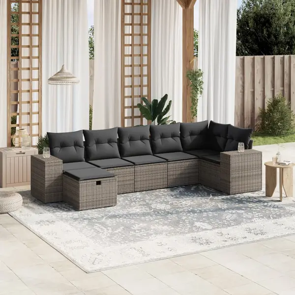 Gossi set canapele de gradina, 7 piese, cu perne, gri, poliratan