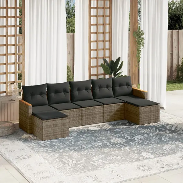 Gossi set canapele de gradina, 7 piese, cu perne, gri, poliratan