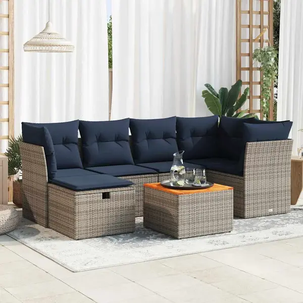Gossi set canapele de gradina, 7 piese, cu perne, gri, poliratan
