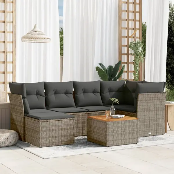 Gossi set canapele de gradina, 7 piese, cu perne, gri, poliratan