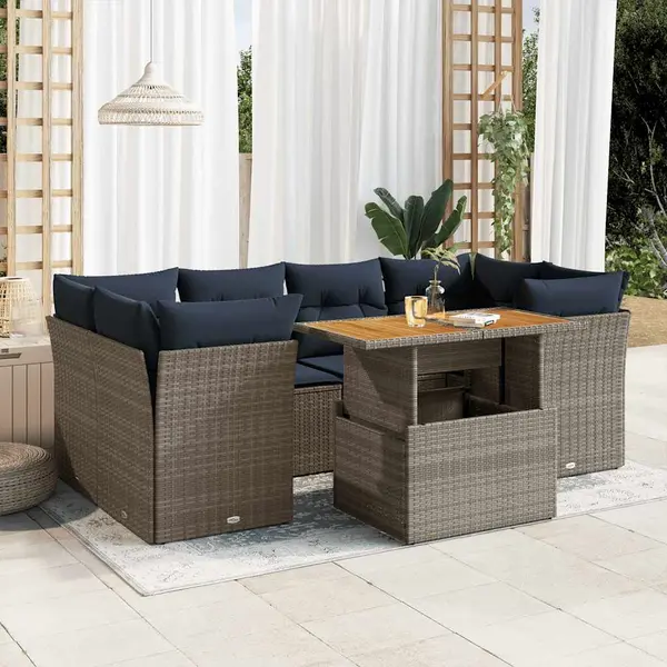 Gossi set canapele de gradina, 7 piese, cu perne, gri, poliratan