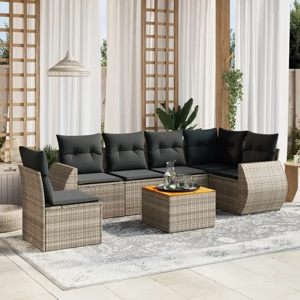 Gossi set canapele de gradina, 7 piese, cu perne, gri, poliratan