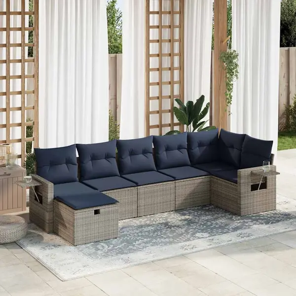Gossi set canapele de gradina, 7 piese, cu perne, gri, poliratan