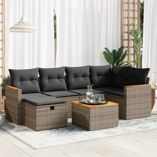 Gossi set canapele de gradina, 7 piese, cu perne, gri, poliratan