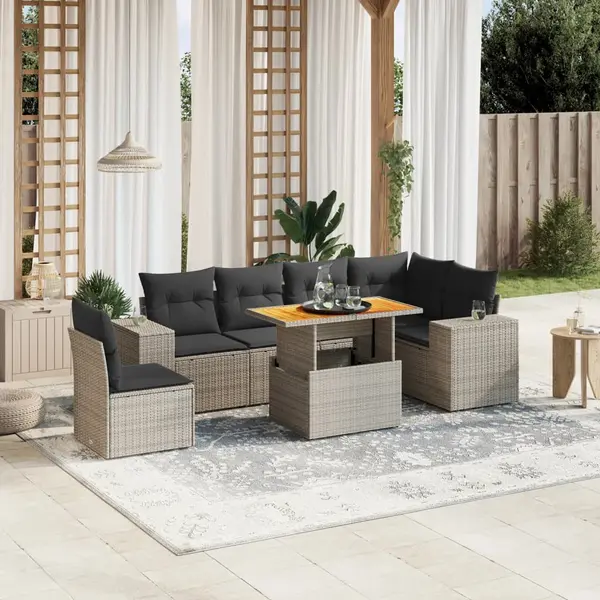 Gossi set canapele de gradina, 7 piese, cu perne, gri, poliratan