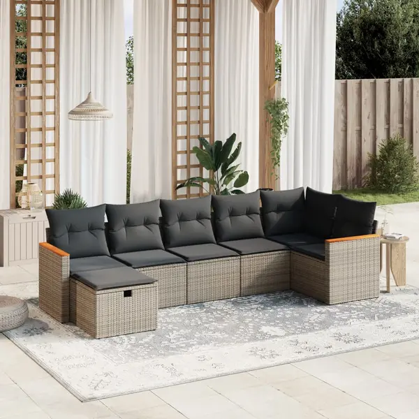 Gossi set canapele de gradina, 7 piese, cu perne, gri, poliratan
